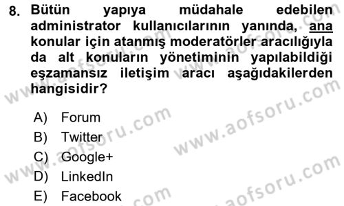 Temel Bilgi Teknolojileri 2 Dersi 2018 - 2019 Yılı (Final) Dönem Sonu Sınav Soruları 8. Soru