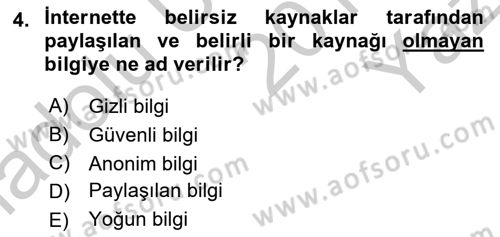 Temel Bilgi Teknolojileri 2 Dersi 2018 - 2019 Yılı Yaz Okulu Sınav Soruları 4. Soru