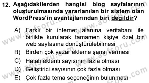 Temel Bilgi Teknolojileri 2 Dersi 2020 - 2021 Yılı Yaz Okulu Sınav Soruları 12. Soru