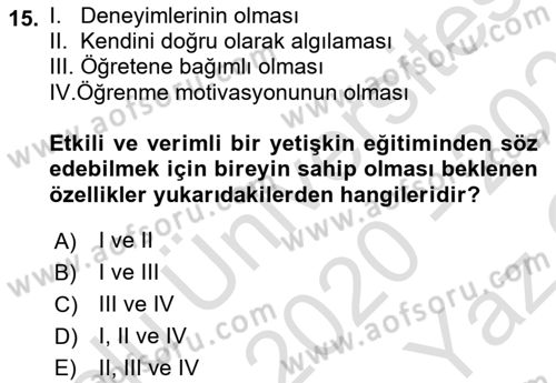 Temel Bilgi Teknolojileri 2 Dersi 2020 - 2021 Yılı Yaz Okulu Sınav Soruları 15. Soru