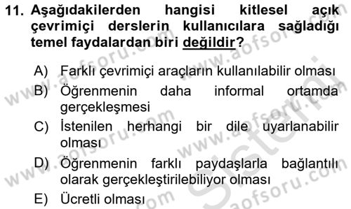 Temel Bilgi Teknolojileri 2 Dersi 2021 - 2022 Yılı Yaz Okulu Sınav Soruları 11. Soru