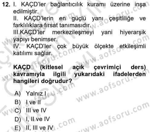 Temel Bilgi Teknolojileri 2 Dersi 2021 - 2022 Yılı Yaz Okulu Sınav Soruları 12. Soru