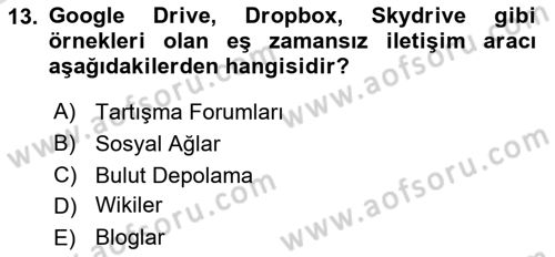 Temel Bilgi Teknolojileri 2 Dersi 2023 - 2024 Yılı Yaz Okulu Sınav Soruları 13. Soru