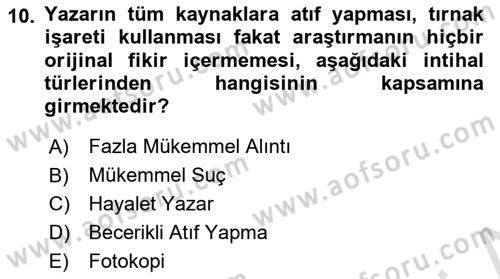 Temel Bilgi Teknolojileri 2 Dersi 2024 - 2025 Yılı (Vize) Ara Sınav Soruları 10. Soru