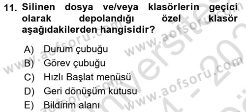 Temel Bilgi Teknolojileri 2 Dersi 2024 - 2025 Yılı (Vize) Ara Sınav Soruları 11. Soru