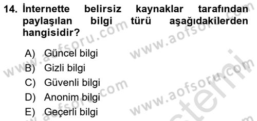 Temel Bilgi Teknolojileri 2 Dersi 2024 - 2025 Yılı (Vize) Ara Sınav Soruları 14. Soru