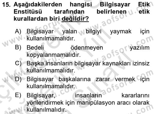 Temel Bilgi Teknolojileri 2 Dersi 2024 - 2025 Yılı (Vize) Ara Sınav Soruları 15. Soru