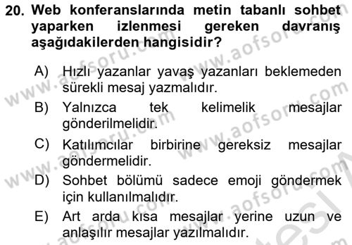 Temel Bilgi Teknolojileri 2 Dersi 2024 - 2025 Yılı (Vize) Ara Sınav Soruları 20. Soru