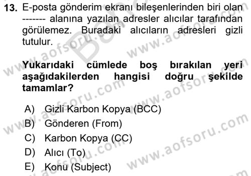 Temel Bilgi Teknolojileri 2 Dersi 2024 - 2025 Yılı (Final) Dönem Sonu Sınav Soruları 13. Soru