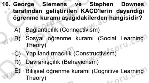 Temel Bilgi Teknolojileri 2 Dersi 2024 - 2025 Yılı (Final) Dönem Sonu Sınav Soruları 16. Soru