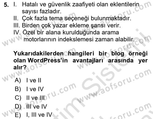 Temel Bilgi Teknolojileri 2 Dersi 2024 - 2025 Yılı (Final) Dönem Sonu Sınav Soruları 5. Soru