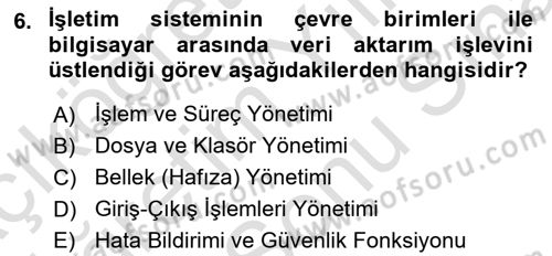Temel Bilgi Teknolojileri 2 Dersi 2024 - 2025 Yılı (Final) Dönem Sonu Sınav Soruları 6. Soru
