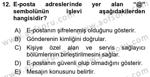 Temel Bilgi Teknolojileri 2 Dersi 2024 - 2025 Yılı Yaz Okulu Sınav Soruları 12. Soru