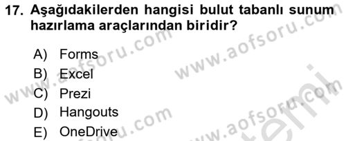Temel Bilgi Teknolojileri 2 Dersi 2024 - 2025 Yılı Yaz Okulu Sınav Soruları 17. Soru