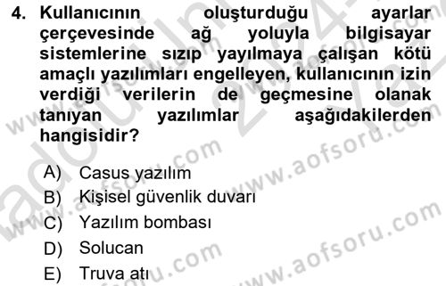 Temel Bilgi Teknolojileri 2 Dersi 2024 - 2025 Yılı Yaz Okulu Sınav Soruları 4. Soru