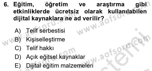 Temel Bilgi Teknolojileri 2 Dersi 2024 - 2025 Yılı Yaz Okulu Sınav Soruları 6. Soru
