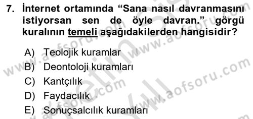 Temel Bilgi Teknolojileri 2 Dersi 2024 - 2025 Yılı Yaz Okulu Sınav Soruları 7. Soru