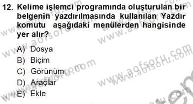 Bilgisayar 1 Dersi 2012 - 2013 Yılı (Vize) Ara Sınavı 12. Soru