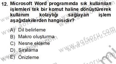 Bilgisayar 1 Dersi 2013 - 2014 Yılı (Vize) Ara Sınav Soruları 12. Soru