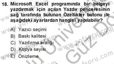 Bilgisayar 1 Dersi 2013 - 2014 Yılı (Vize) Ara Sınav Soruları 18. Soru
