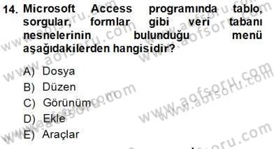 Bilgisayar 1 Dersi 2013 - 2014 Yılı (Final) Dönem Sonu Sınav Soruları 14. Soru