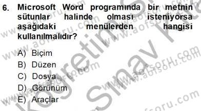 Bilgisayar 1 Dersi 2013 - 2014 Yılı (Final) Dönem Sonu Sınav Soruları 6. Soru
