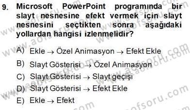 Bilgisayar 1 Dersi 2013 - 2014 Yılı (Final) Dönem Sonu Sınavı 9. Soru