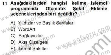 Bilgisayar 1 Dersi Ara Sınavı Deneme Sınav Soruları 11. Soru
