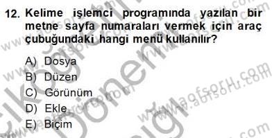 Bilgisayar 1 Dersi Ara Sınavı Deneme Sınav Soruları 12. Soru