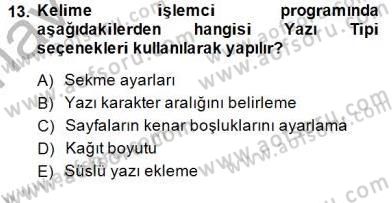 Bilgisayar 1 Dersi Ara Sınavı Deneme Sınav Soruları 13. Soru