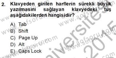 Bilgisayar 1 Dersi Ara Sınavı Deneme Sınav Soruları 2. Soru