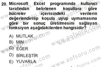 Bilgisayar 1 Dersi Ara Sınavı Deneme Sınav Soruları 20. Soru