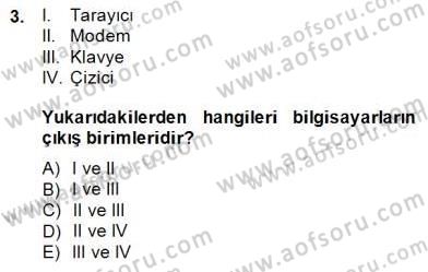 Bilgisayar 1 Dersi Ara Sınavı Deneme Sınav Soruları 3. Soru