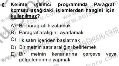 Bilgisayar 1 Dersi 2014 - 2015 Yılı (Final) Dönem Sonu Sınav Soruları 6. Soru