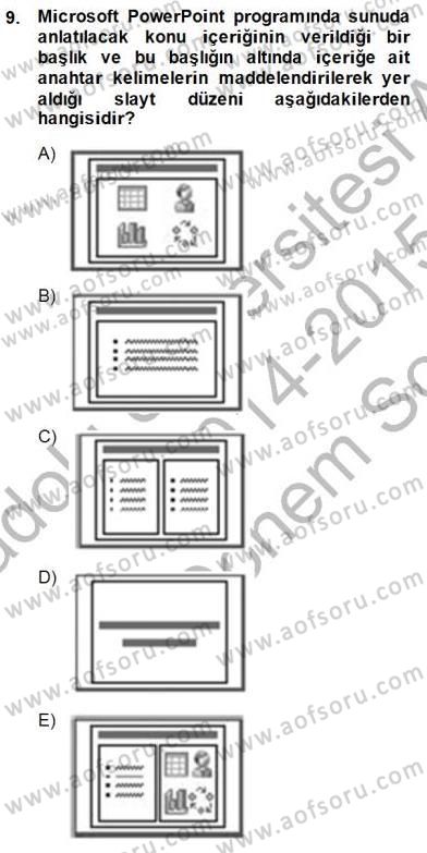 Bilgisayar 1 Dersi 2014 - 2015 Yılı (Final) Dönem Sonu Sınav Soruları 9. Soru