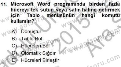 Bilgisayar 1 Dersi 2015 - 2016 Yılı (Vize) Ara Sınavı 11. Soru