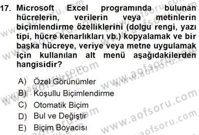 Bilgisayar 1 Dersi 2015 - 2016 Yılı (Vize) Ara Sınavı 17. Soru