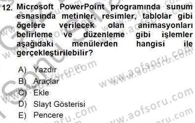 Bilgisayar 1 Dersi 2015 - 2016 Yılı (Final) Dönem Sonu Sınav Soruları 12. Soru