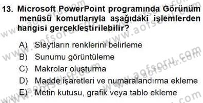 Bilgisayar 1 Dersi 2015 - 2016 Yılı (Final) Dönem Sonu Sınav Soruları 13. Soru