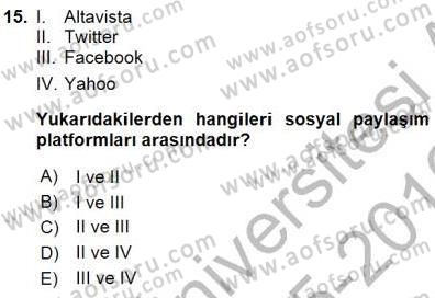 Bilgisayar 1 Dersi 2015 - 2016 Yılı (Final) Dönem Sonu Sınav Soruları 15. Soru