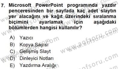 Bilgisayar 1 Dersi 2015 - 2016 Yılı (Final) Dönem Sonu Sınav Soruları 7. Soru