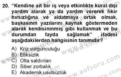 Bilgisayar 2 Dersi 2012 - 2013 Yılı (Final) Dönem Sonu Sınav Soruları 20. Soru