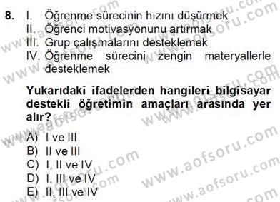 Bilgisayar 2 Dersi 2012 - 2013 Yılı (Final) Dönem Sonu Sınav Soruları 8. Soru