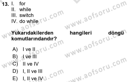 İleri Programlama 1 Dersi 2021 - 2022 Yılı (Vize) Ara Sınav Soruları 13. Soru