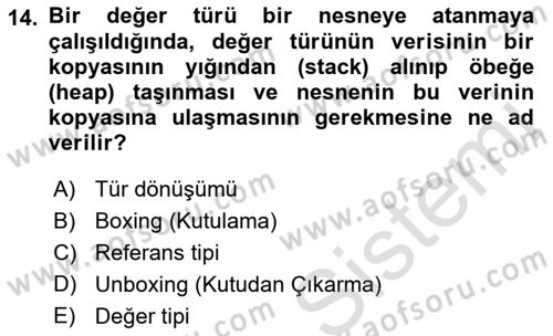 İleri Programlama 1 Dersi 2021 - 2022 Yılı (Vize) Ara Sınav Soruları 14. Soru