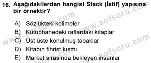 İleri Programlama 1 Dersi 2021 - 2022 Yılı (Vize) Ara Sınav Soruları 16. Soru