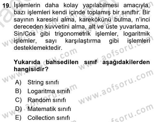 İleri Programlama 1 Dersi 2021 - 2022 Yılı (Vize) Ara Sınav Soruları 19. Soru