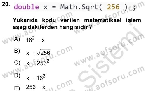 İleri Programlama 1 Dersi 2021 - 2022 Yılı (Vize) Ara Sınav Soruları 20. Soru