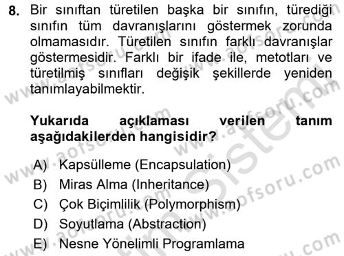 İleri Programlama 1 Dersi 2021 - 2022 Yılı (Vize) Ara Sınav Soruları 8. Soru