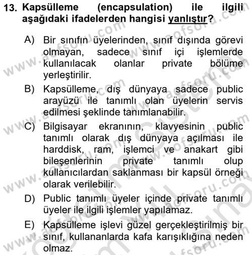 İleri Programlama 1 Dersi 2021 - 2022 Yılı (Final) Dönem Sonu Sınav Soruları 13. Soru